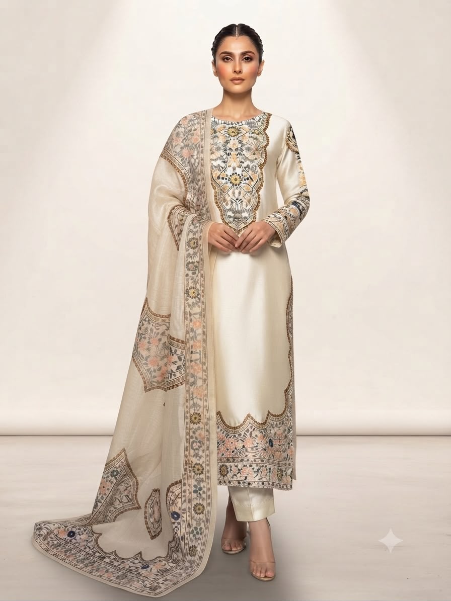 Ivory Embroidered Lawn Suit