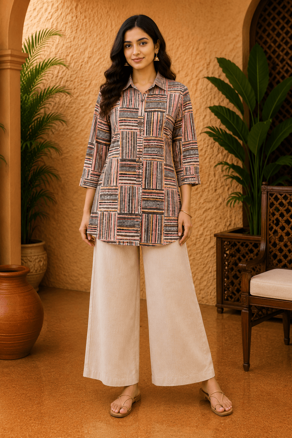 Multi-Color Grid Pattern Short Kurti